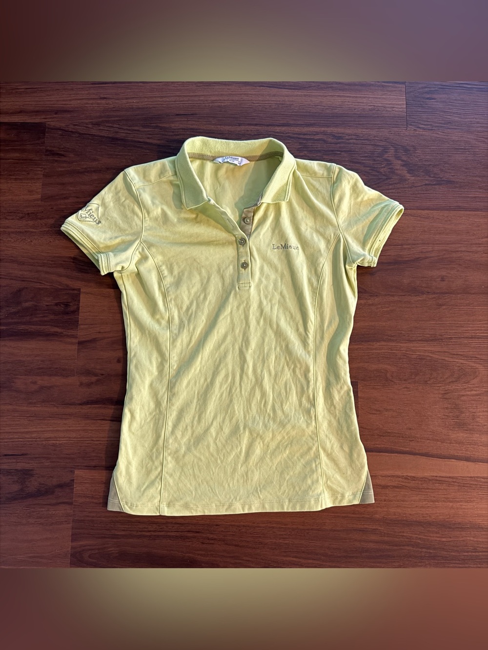 Women’s Size 4 Yellow LeMieux Short Sleeve Horseback Riding Polo Shirt. Good Con